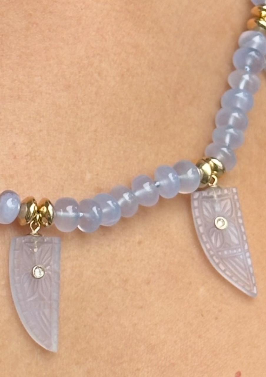 Chalcedony & Diamond Necklace For Sale 1