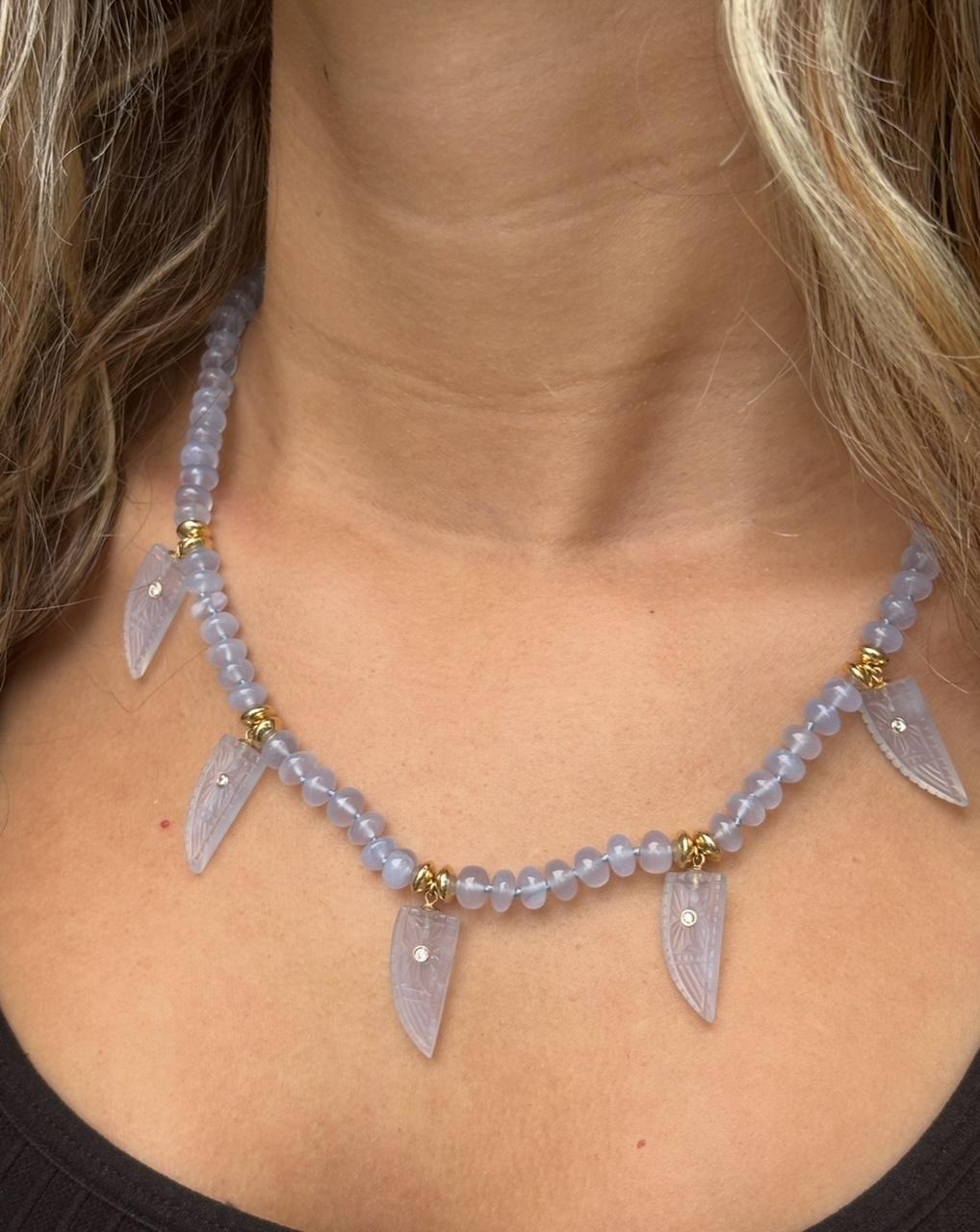 Women's or Men's Chalcedony & Diamond Necklace For Sale