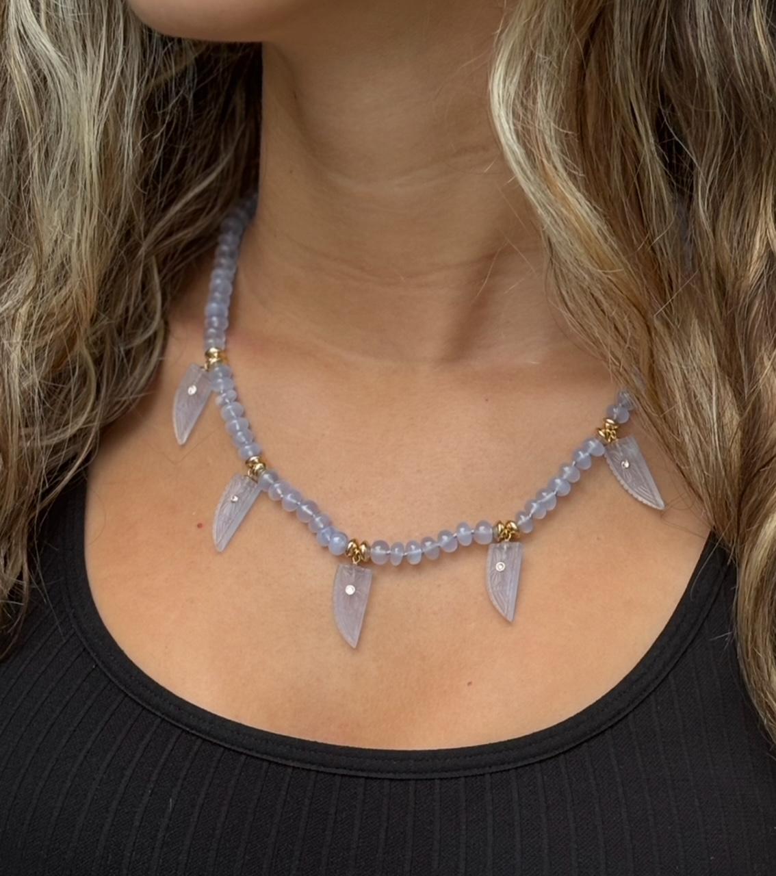 Chalcedony & Diamond Necklace For Sale 3
