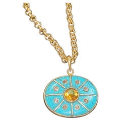 SOL Pendant, Turquoise, Citrine, Champagne Diamonds, Gold Sun Rays