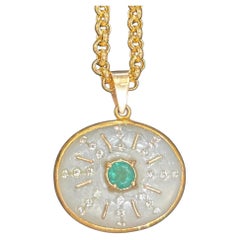 SOL Pendant, Moonstone with Emerald and Diamond Sun Rays