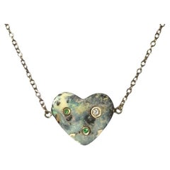 8 Carat Australian Opal Heart Necklace with Diamond and Emeralds