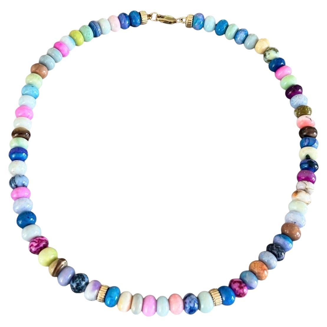 CANDY OPAL SMOOTH RONDELLE BEADED NECKLACE with 14k GOLD
