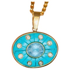 SOL Anhänger Türkis, Blautopas, Diamanten & 14k Gold