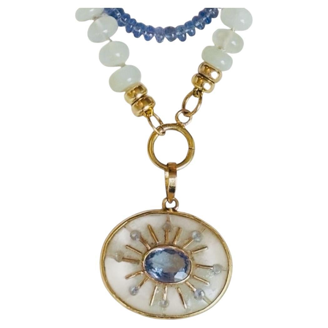 Ciondolo SOL, pietra di luna, tanzanite e oro 14k in vendita