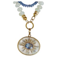 Pendentif SOL, pierre de lune, tanzanite et or 14k