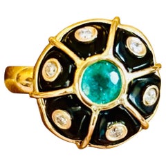 Gold, Emerald, Diamonds and Black Onyx Ring