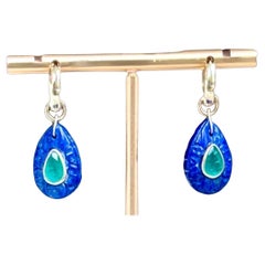 FLORA Earrings: Lapis, Emeralds, Diamonds & 14k Gold Hoops