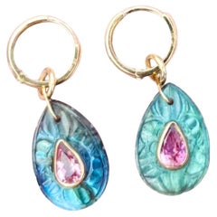 FLORA Earrings: Labradorite, Pink Tourmaline, Diamonds & 14k Gold Hoops