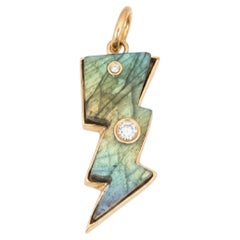 Lightning Bolt Pendant, 14k Gold, Labradorite & Diamonds