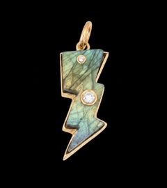 Lightning Bolt Pendant, 14k Gold, Labradorite & Diamonds