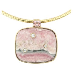 Rhodochrosite Pendant with Pink Spinel & Diamonds