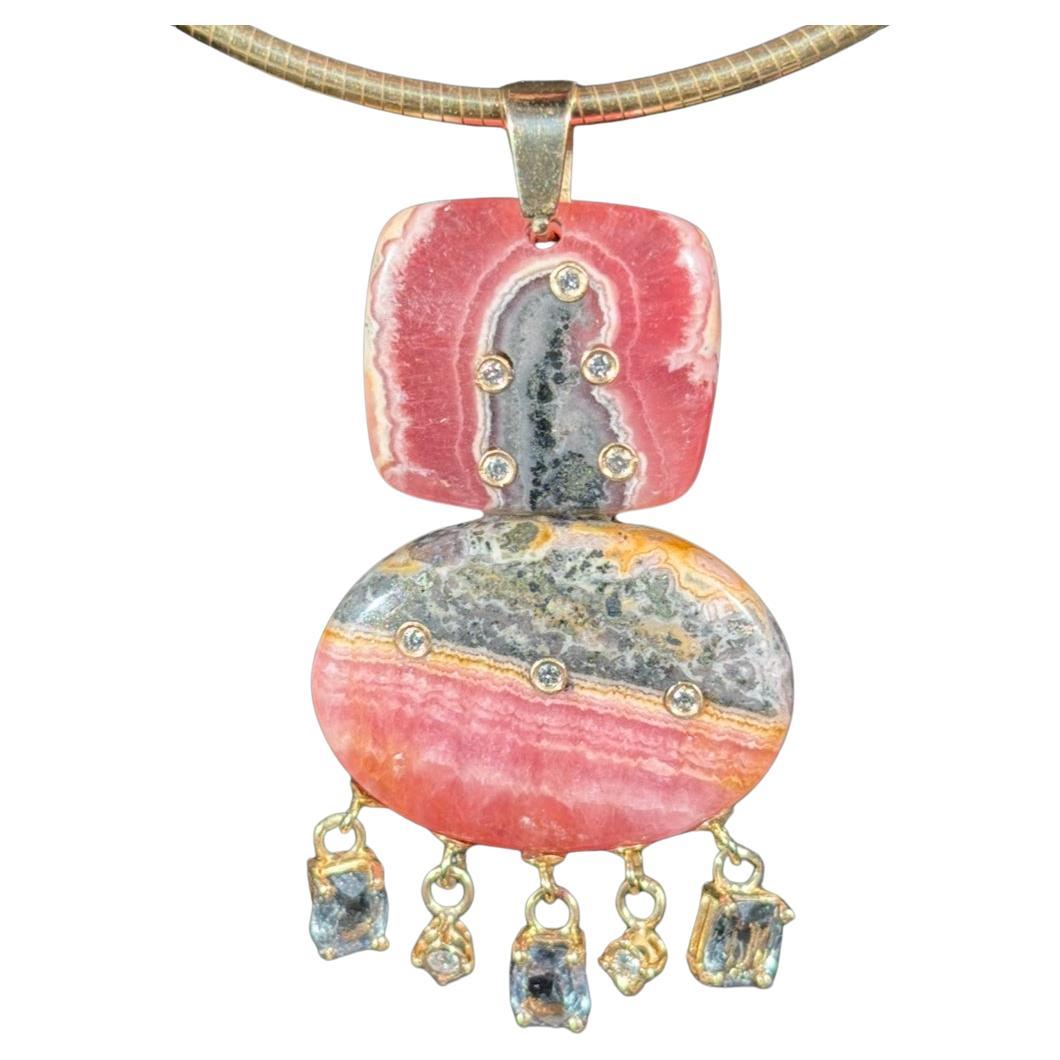 Rhodochrosite Double Pendant with Diamonds 
Spinel