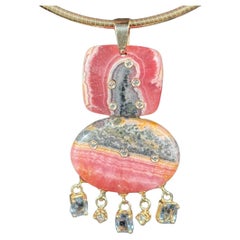 Rhodochrosite Double Pendant with Diamonds & Spinel