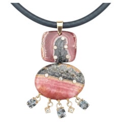 Rhodochrosite Double Pendant with Diamonds & Spinel
