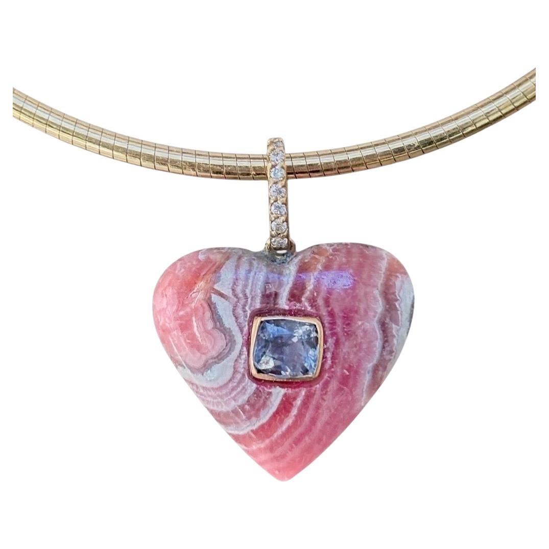 Rhodochrosite Heart Pendant with Spinel, Diamonds and 14k Gold For Sale