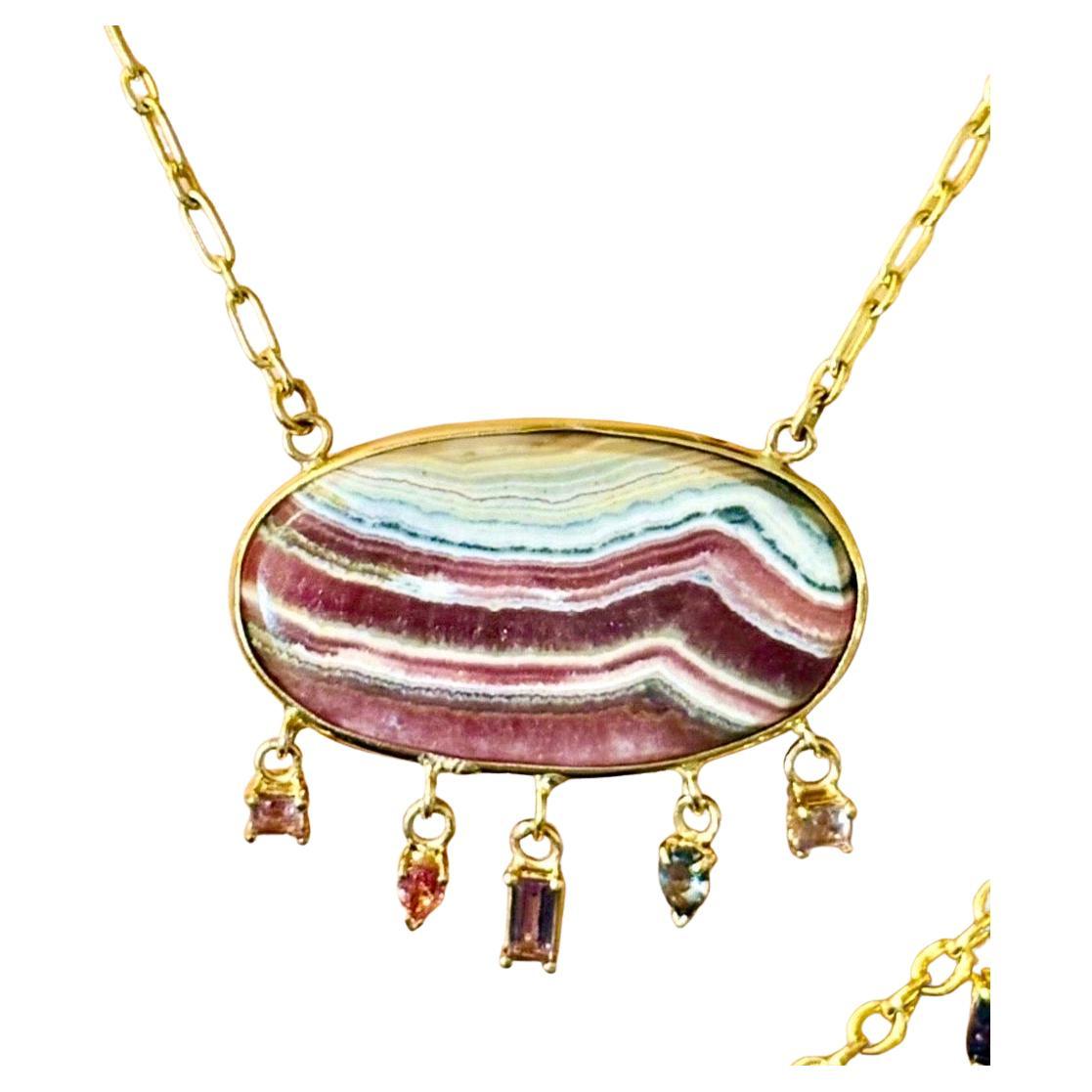 Rhodochrosite 
Spinel Necklace with 14k Gold Chain