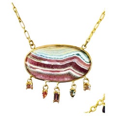 Rhodochrosite 
Spinel Necklace with 14k Gold Chain
