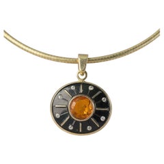 SOL Pendant, Black Onyx, Madeira Citrine, Diamonds 
14k Gold