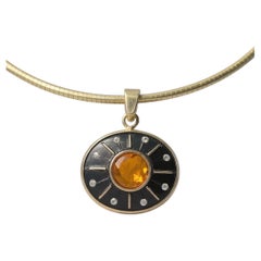 SOL Pendant, Black Onyx, Madeira Citrine, Diamonds & 14k Gold