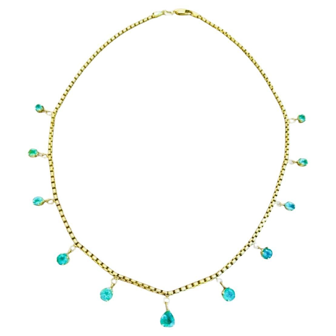 Collar Flecos Esmeralda, Oro 14k en venta