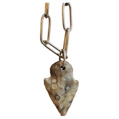 Arrowhead Necklace with Diamonds and Platinum on Long Silver Paperclip Chain