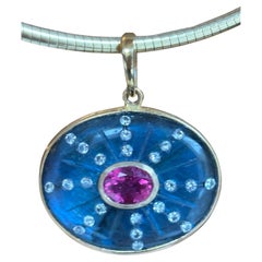 SOL Pendant, Labradorite with Pink Tourmaline, Diamond Sun Rays and 14k Gold
