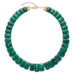 Epic CLEOPATRA Collar Necklace, Malachite and Diamonds and 14k Gold