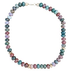Agate Smooth Rondelle Beaded Necklace with 14k Gold, 16.5”