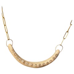 Diamond SMILE Necklace with Shell and 14k Gold on a Paperclip Chain