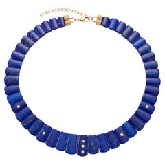 14k Gold, Lapis and Diamond Cleopatra Collar Necklace
