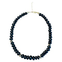 14k Gold Black Onyx Beaded Necklace, 15-17.5 Inches