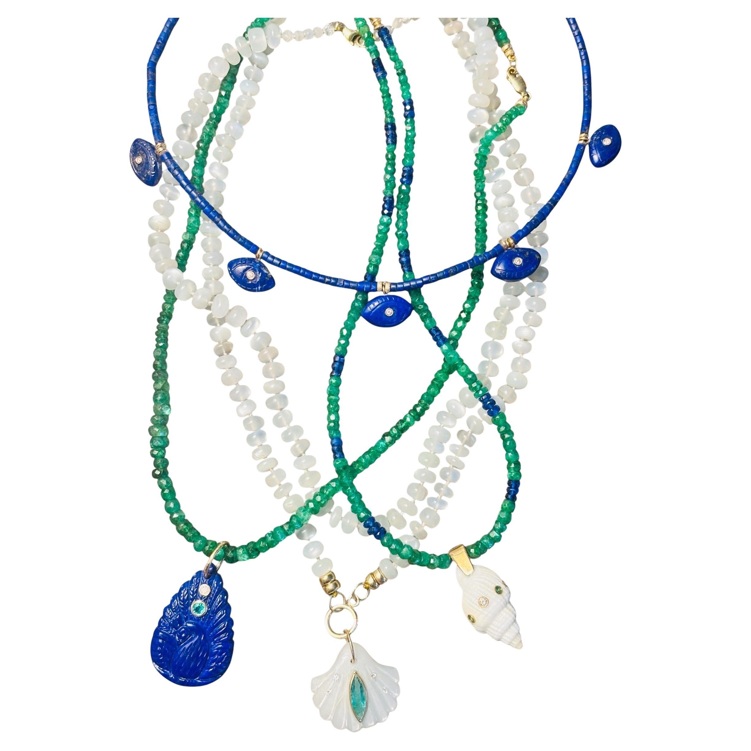 Collana di smeraldi e zaffiri blu con perline in oro 14k, 16":