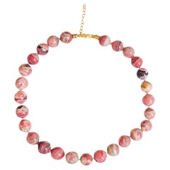 Rhodochrosite Ball Necklace by Jen Proudman, 14k Gold, Unisex, New
