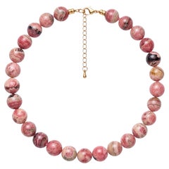 Rhodochrosite Ball Necklace by Jen Proudman, 14k Gold, Unisex, New