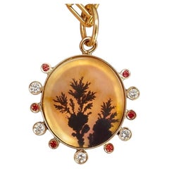 Dendritic Agate Pendant with Diamonds, Sapphires & 14k Gold