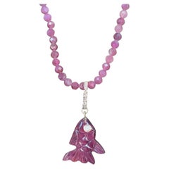 Pink Tourmaline and Diamond Fish Pendant with 14k Gold on a Tourmaline Necklace