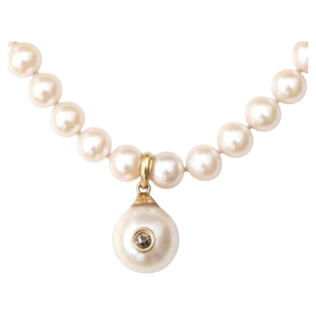 Zuchtperlenkette mit Tahiti-Perle, Champagner-Diamant und 14k Gold