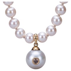 Zuchtperlenkette mit Tahiti-Perle, Champagner-Diamant und 14k Gold