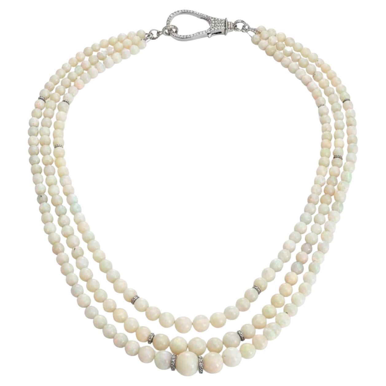 Collier d'opale éthiopienne à 3 brins avec diamants et argent