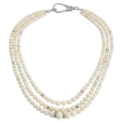 3 Strand Ethiopian Opal Necklace with Diamonds & Silver