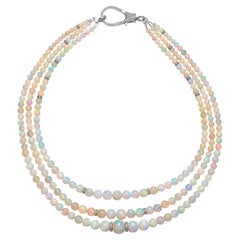3 Strand Ethiopian Opal Necklace with Diamonds & Silver