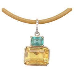 DISCO Pendant, Citrine with Emerald, Diamonds and 14k Gold