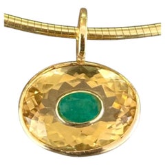 DISCO Pendant, Oval Citrine with Emerald & 14k Gold