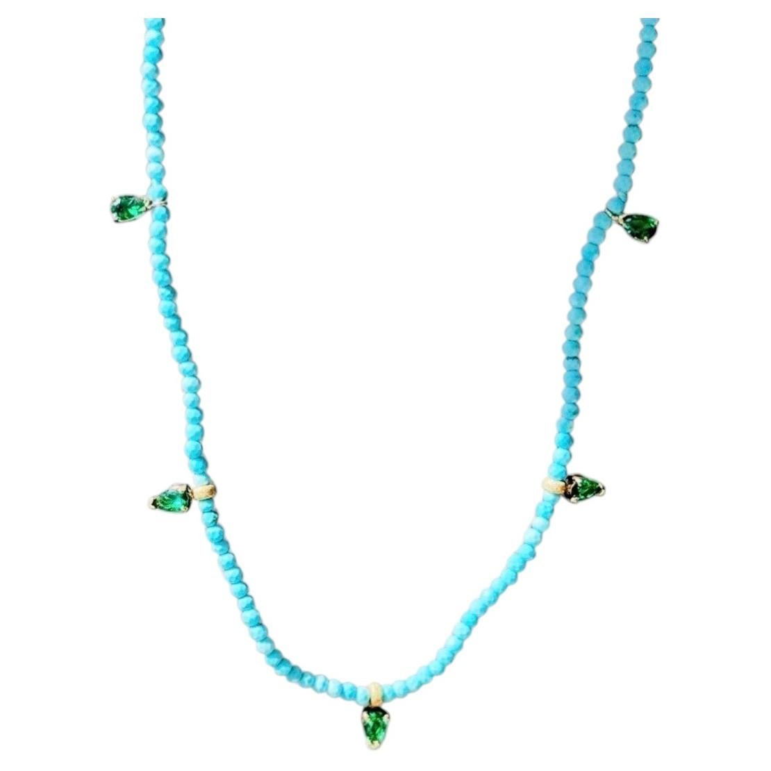 Collar Bella Durmiente Turquesa y Esmeralda Colombiana con Oro de 14k