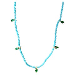 Sleeping Beauty Turquoise & Colombian Emerald Necklace with 14k Gold