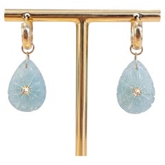 Pendientes «FLORA Petal», aguamarina, diamantes, zafiro rosa y oro de 14k
