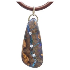 Australian Boulder Opal Pendant with Diamonds and 14k Gold