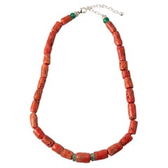 Coral Necklace with Emeralds and 14k Gold, Wear 17-19"
