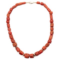 Natural Italian Coral Necklace with 14k Gold Rondelle Beads, 16"